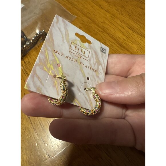 Multicolor Micro Pave 14K Gold Plated Cubic Zirconia Women Hoop Earrings - Picture 7 of 7